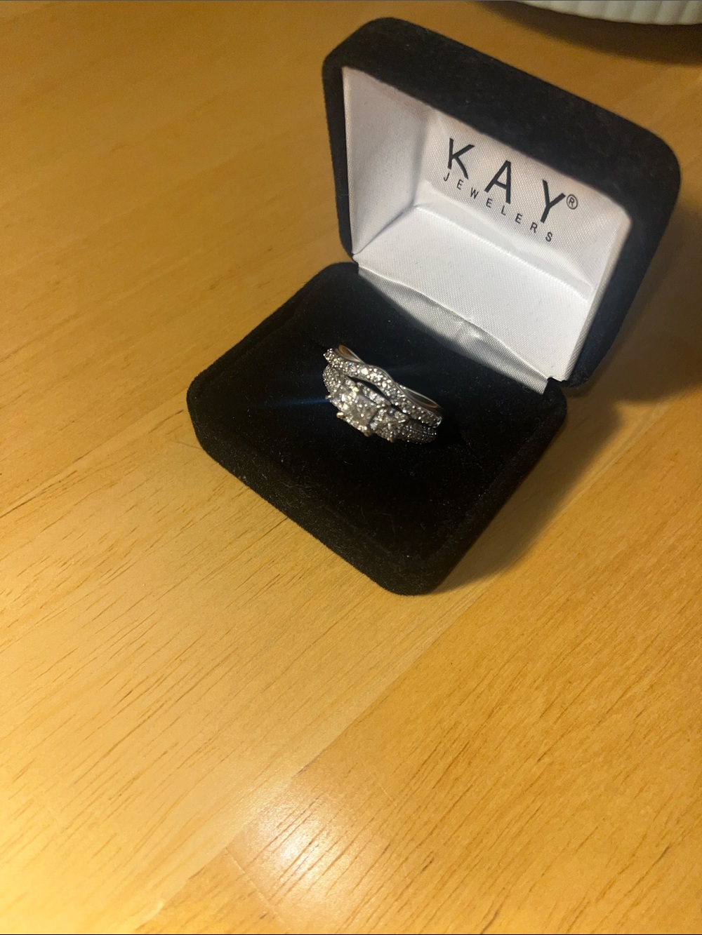 Kay Jewelers 14k White Gold and white diamond cluster bridal ring set